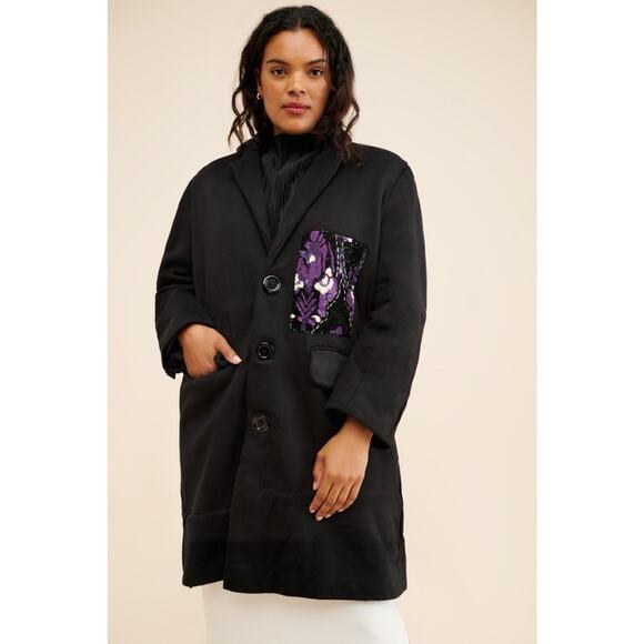 Dhruv Kapoor Coat Sequin Patch Overcoat Black $398 Retail SP - Picture 15 of 16